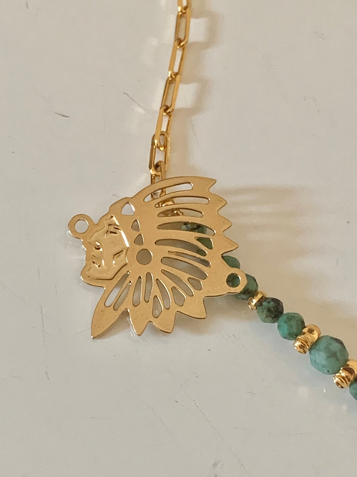 Connecteur Tête Indien 18,5 x 17,5mm doré, connecteur indien plaqué or 24 carats