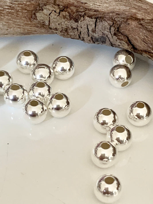 Lot de Perles lisses 6 mm trou 1,8mm argent massif 925/1000