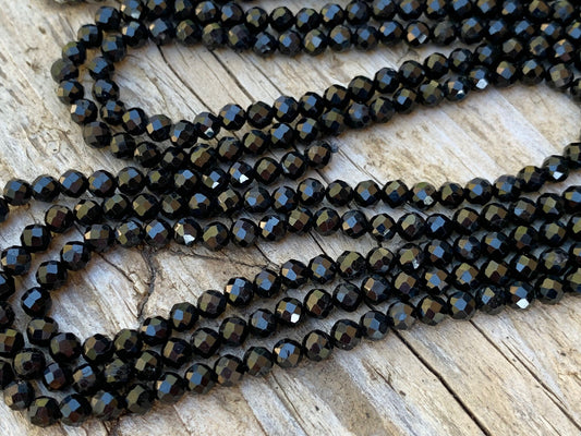 10 Perles 3mm Tourmaline noire facettée, pierre naturelle 3 mm, 10 perles Tourmaline noire facettes gemme naturelle 3mm