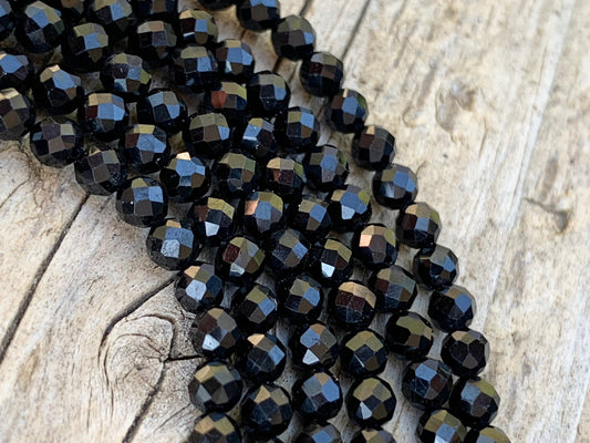 10 Perles 4mm Tourmaline noire facettée, pierre naturelle 4 mm, 10 perles Tourmaline noire facettes gemme naturelle 4mm