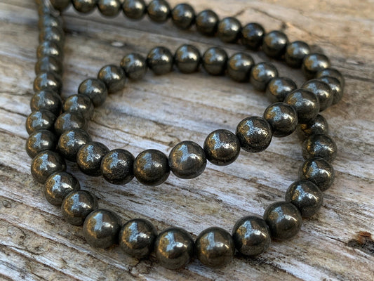 Perles Pyrite 6mm rondes naturelles, Pyrite de fer, perles à facettes en vrac, perle d'espacement pour création collier, bracelet, bijoux