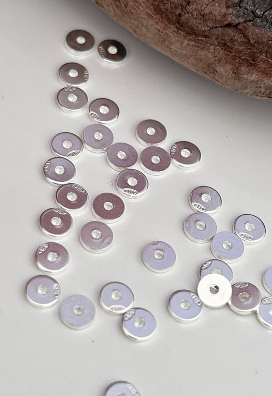Lot de Disques argent, Rondelles 4mm trouées en argent véritable, Intercalaire heishi en argent pur 925/1000, perles estampillées 925