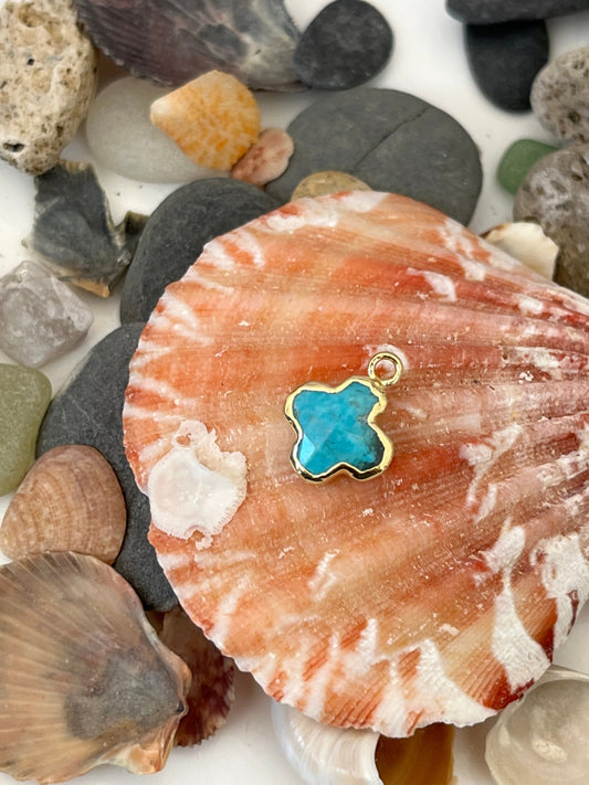 Pendentif Turquoise 10mm véritable doré à l’or fin 24k
