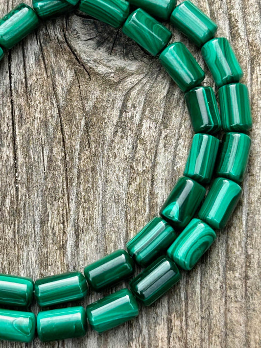 2 Tubes 6x10mm Malachite, pierre naturelle rouleaux perle naturelle, baril malachite