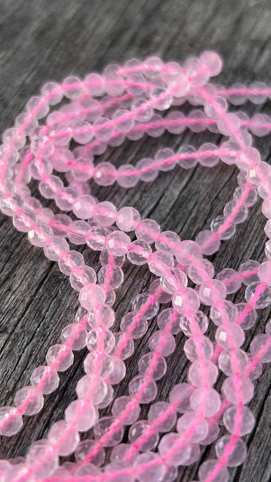 Quartz rose 4 mm facettes, 10 perles facettes gemme naturelle 4mm tons roses, pierre naturelle, QUARTZ PINK