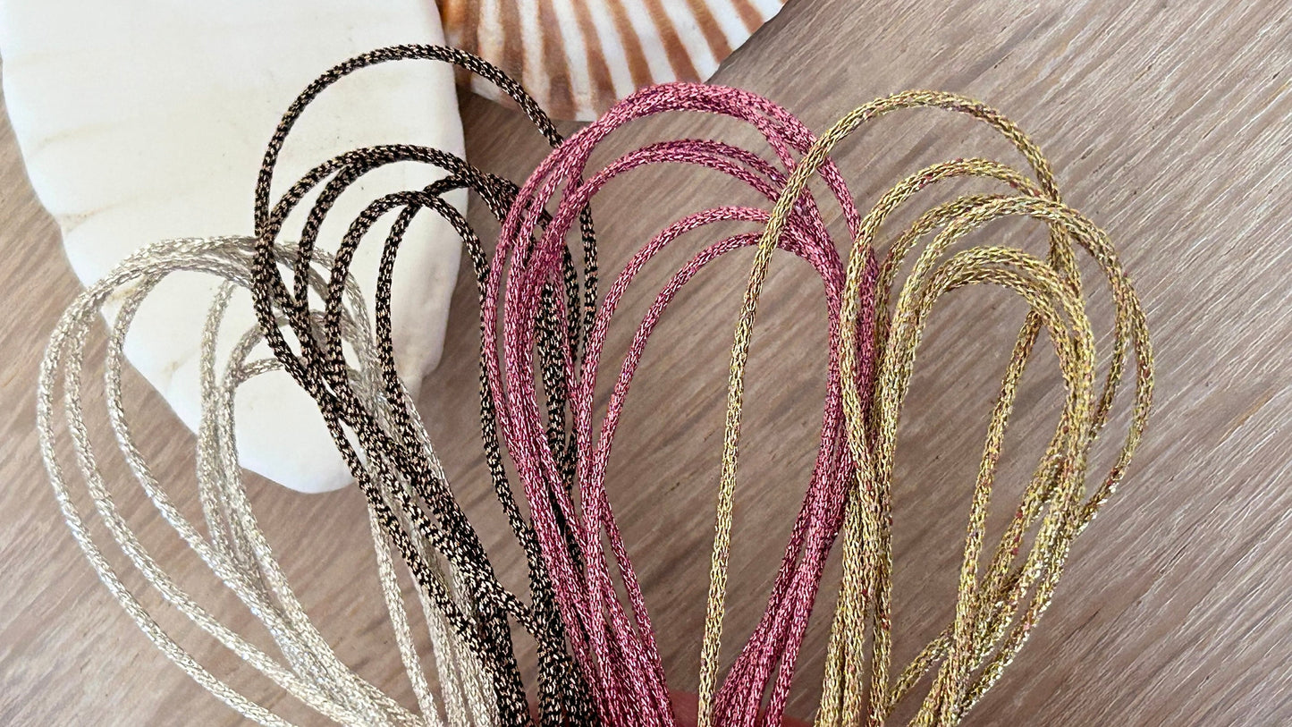 2 mètres cordon 1mm polyester métallisé, fil polyester 1 mm bracelet