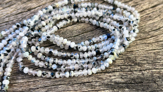 Rondelles Pierre de Lune blanche et tourmaline noire naturelle facettée 2x3mm, moonstone reflets légers bleu naturel, gemme création bijoux,