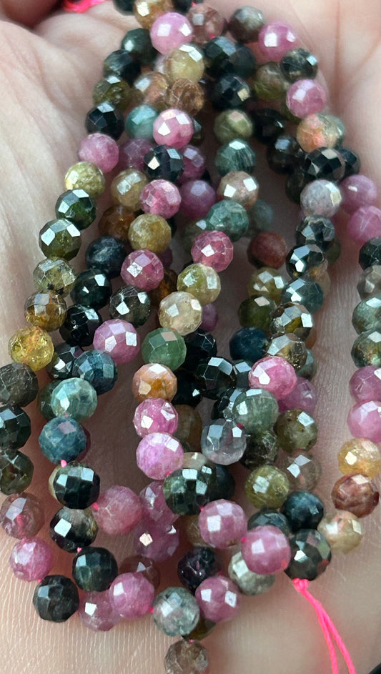 Tourmaline facettée naturelle 4,4mm, 10 perles Tourmaline facette, gemme véritable melon d'eau 4 mm