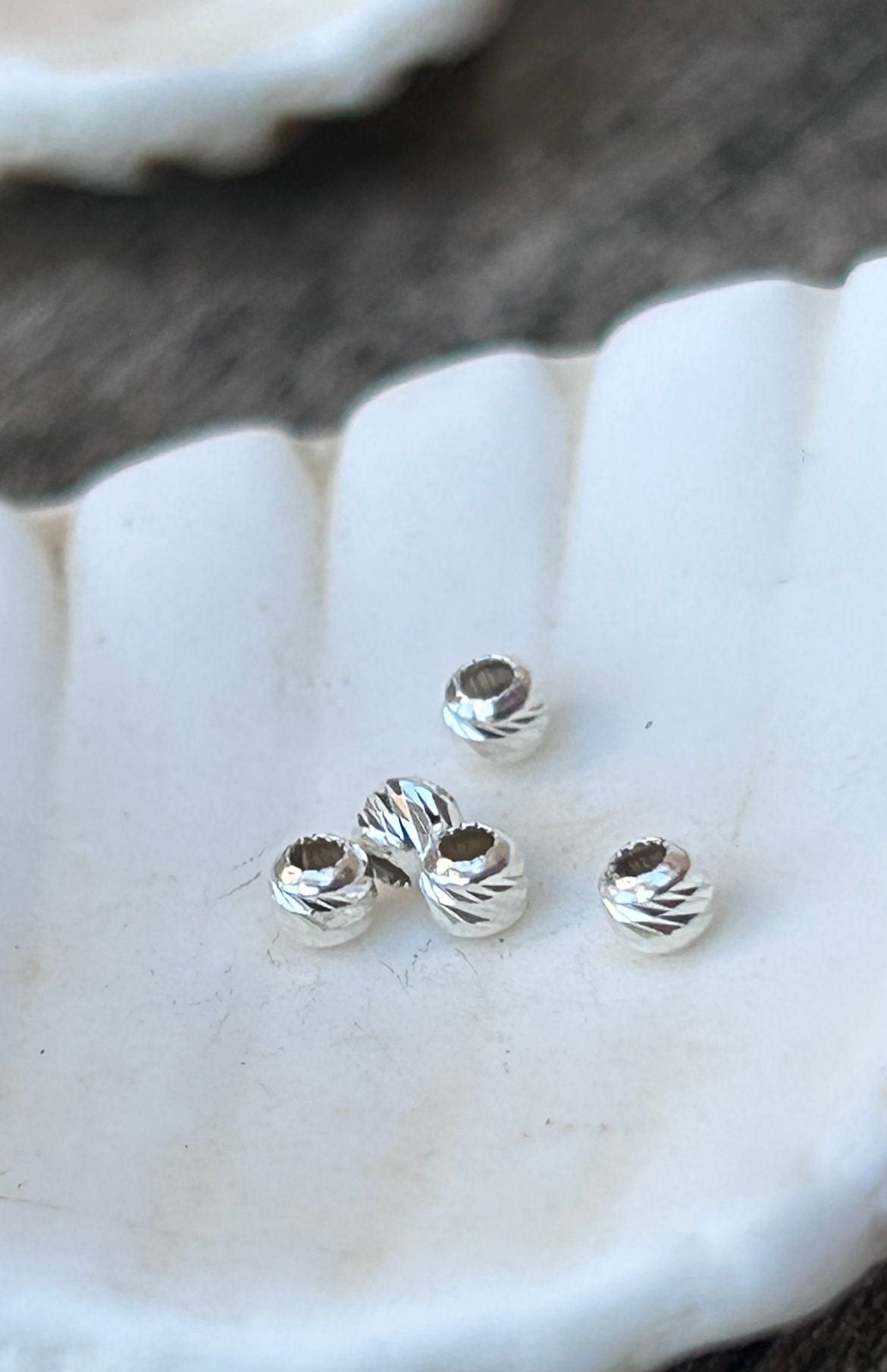 Perles ciselées 2,5 mm trou 1,2mm argent massif 925/1000, perles d’espacements argent