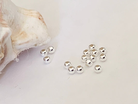 Par lot de 10 Perles lisses 4 mm trou 1,5mm argent massif 925/1000